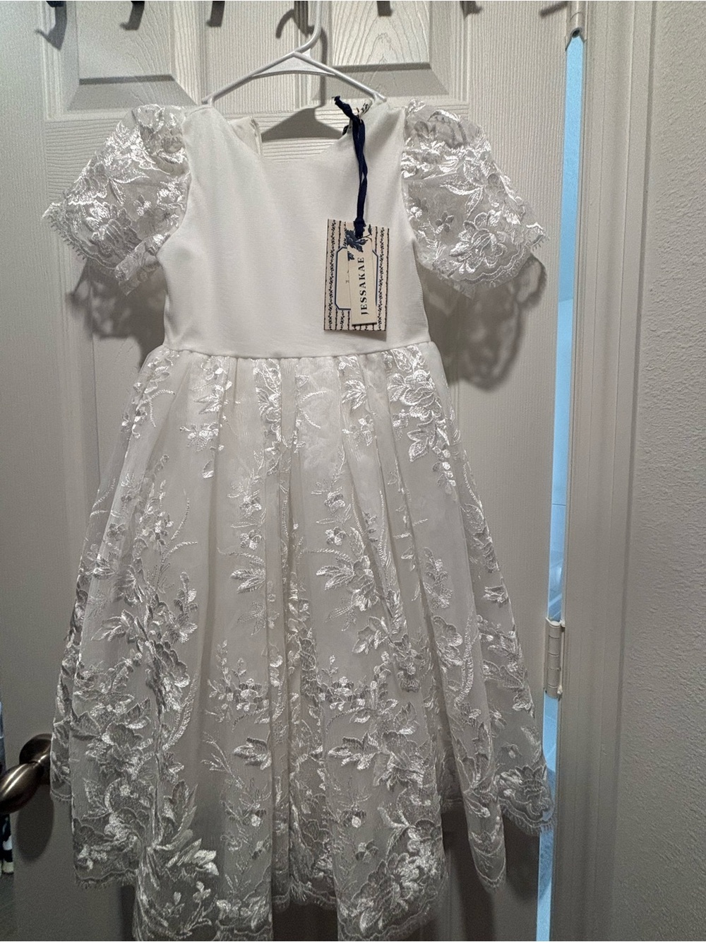 JessaKae White Embroidered Lace Party Dress for Girls